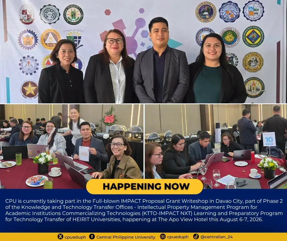 HAPPENING NOW: Central Philippine University (CPU) is currently taking part in the Full-blown IMPACT Proposal Grant Writeshop in Davao City...