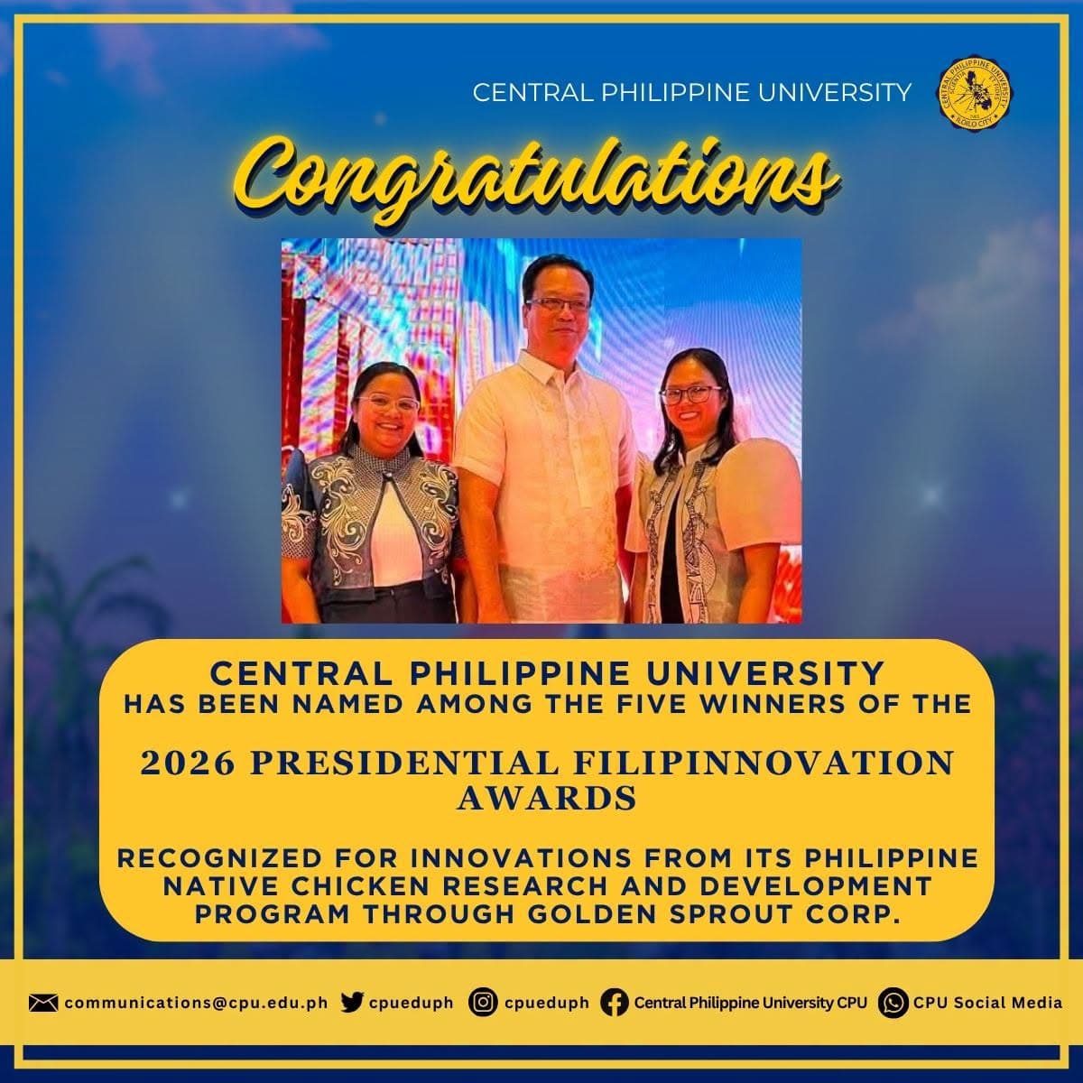 CONGRATULATIONS, Central Philippine University!